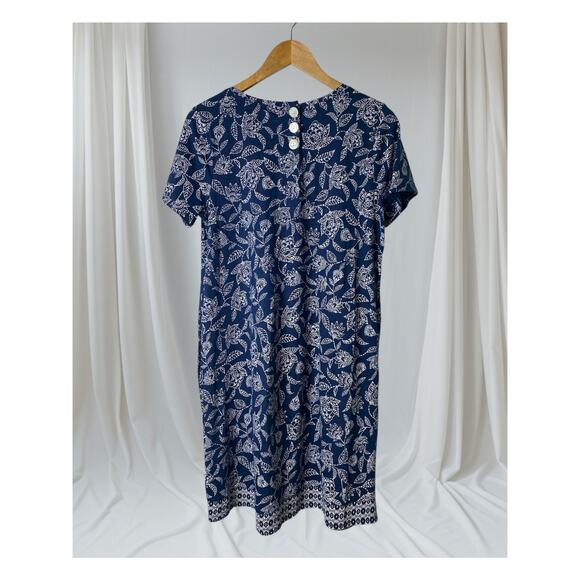 Pure Jill Navy Floral Print V-Neck Short Sleeve Cotton T-Shirt Dress Size Small - Picture 2 of 8
